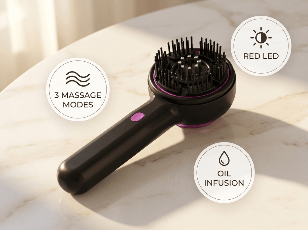 Solevia | Kopfhautmassagegerät · LED · Vibration · Öl-Infusion · Dichteres, Stärkeres Haar