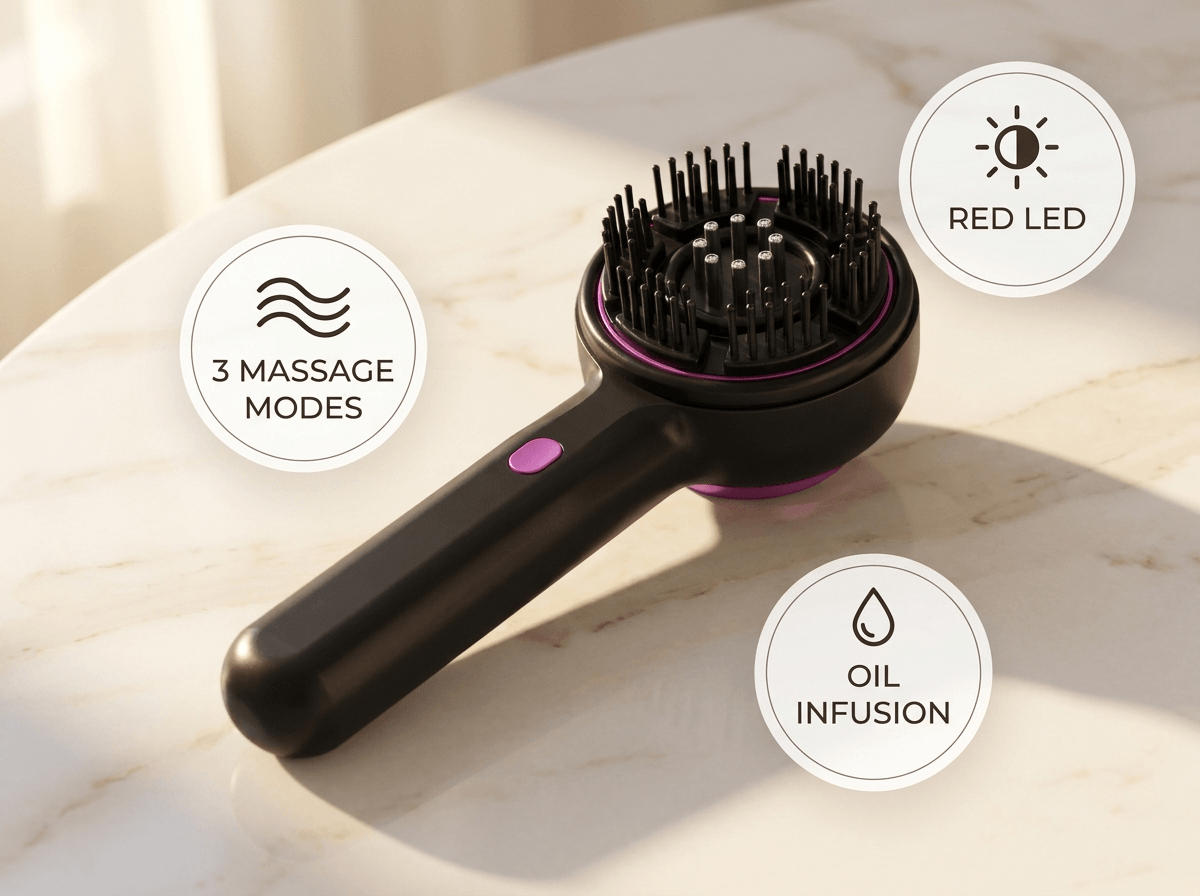 Solevia | Peanaha massaažiseade · LED · Vibratsioon · Õliinfusioon · Tihedamad, tugevamad juuksed